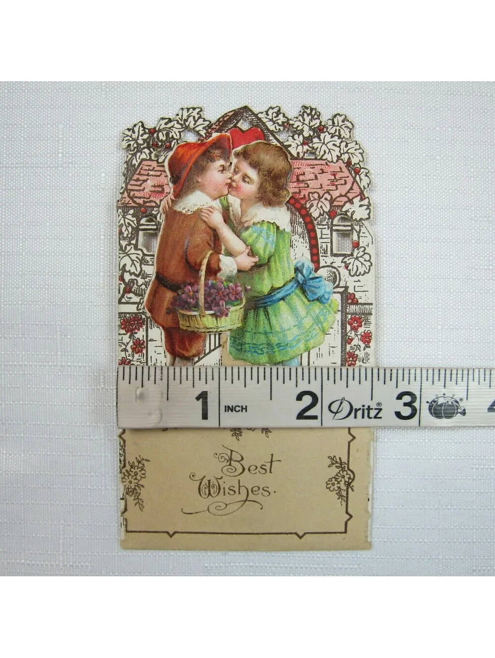Vintage Valentine Pop Up 3D Pull Down Die Cut Boy Girl Kissing Stand Up Germany